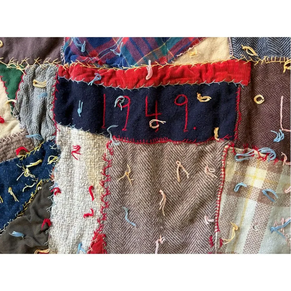 Handmade 1949 Lega Patchwork Crazy Quilt. Darker colors, Beautifully Made